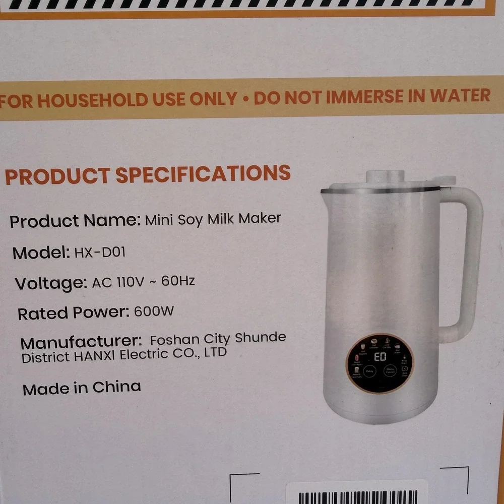 HANXI HX-D01 Multi-Functional Nut Milk Maker 600W Mini Soy Soup‎ Maker Silver